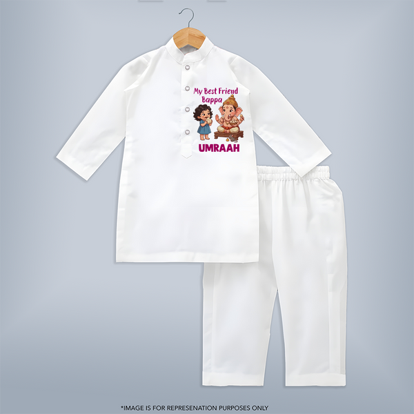 My Best Friend Bappa Cute Friendship Printed Kurta Set - WHITE - 3 - 6 Months Old (Chest 24", Kurta Length 14'', Waist 19", Pant Length 14")