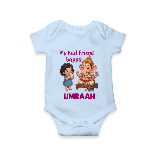 My Best Friend Bappa Cute Ganesha Printed Romper - BABY BLUE - New Born (Chest 14")