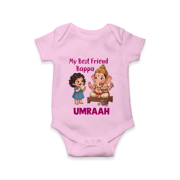 My Best Friend Bappa Cute Ganesha Printed Romper - BABY PINK - New Born (Chest 14")
