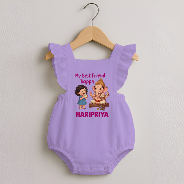 My Best Friend Bappa Cute Ganesha Printed Romper Frock - LILAC - 0 - 3 Months Old (Chest 19")