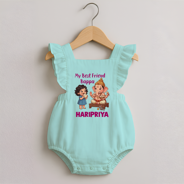 My Best Friend Bappa Cute Ganesha Printed Romper Frock - MINT GREEN - 0 - 3 Months Old (Chest 19")