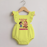 My Best Friend Bappa Cute Ganesha Printed Romper Frock - PASTEL YELLOW - 0 - 3 Months Old (Chest 19")