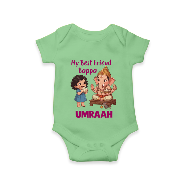 My Best Friend Bappa Cute Ganesha Printed Romper - GREEN - New Born (Chest 14")