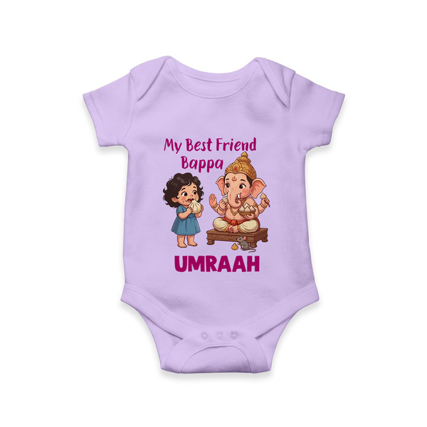 My Best Friend Bappa Cute Ganesha Printed Romper - LILAC - New Born (Chest 14")