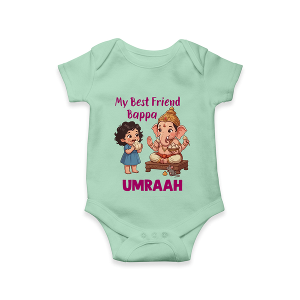 My Best Friend Bappa Cute Ganesha Printed Romper - MINT GREEN - New Born (Chest 14")