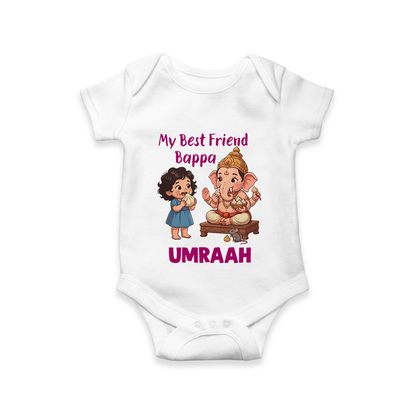 My Best Friend Bappa Cute Ganesha Printed Romper - WHITE - New Born (Chest 14")