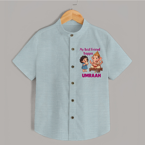 My Best Friend Bappa Cute Ganesha Printed Shirt - ARCTIC BLUE - 0 - 6 Months Old (Chest 23")