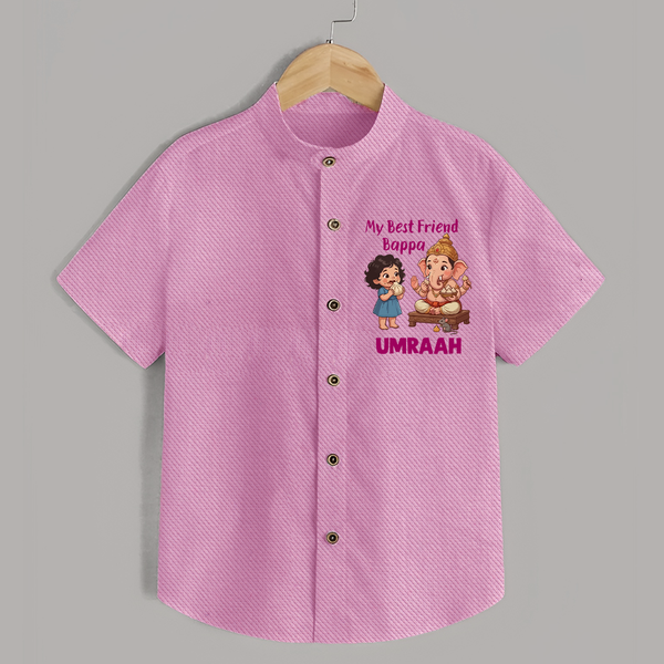 My Best Friend Bappa Cute Ganesha Printed Shirt - BABY PINK - 0 - 6 Months Old (Chest 23")