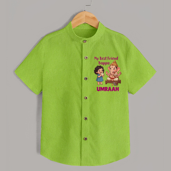 My Best Friend Bappa Cute Ganesha Printed Shirt - LIME GREEN - 0 - 6 Months Old (Chest 23")