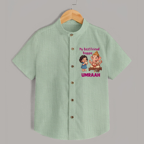 My Best Friend Bappa Cute Ganesha Printed Shirt - MINT GREEN - 0 - 6 Months Old (Chest 23")