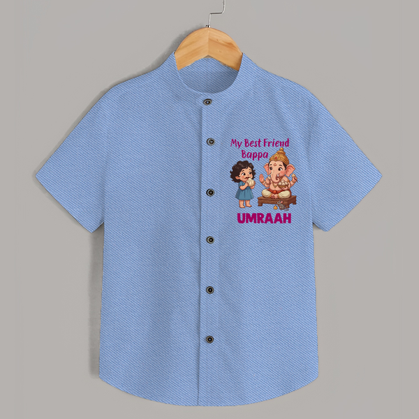 My Best Friend Bappa Cute Ganesha Printed Shirt - SKY BLUE - 0 - 6 Months Old (Chest 23")