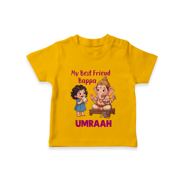 My Best Friend Bappa Cute Ganesha Printed T Shirt - CHROME YELLOW - 0-5 Months Old (Chest 17")
