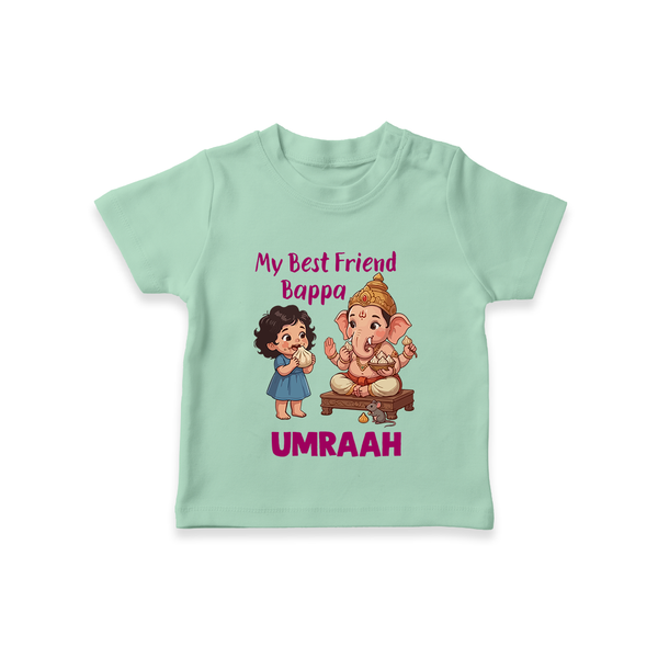 My Best Friend Bappa Cute Ganesha Printed T Shirt - MINT GREEN - 0-5 Months Old (Chest 17")