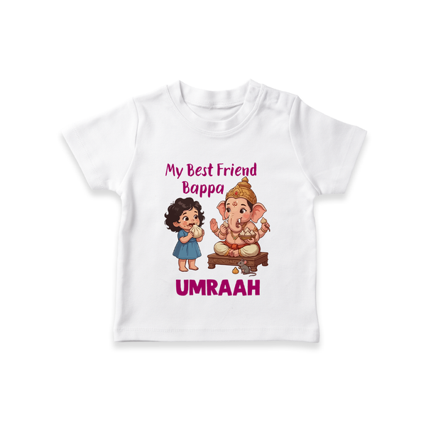 My Best Friend Bappa Cute Ganesha Printed T Shirt - WHITE - 0-5 Months Old (Chest 17")