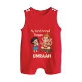 My Best Friend Bappa Cute Ganesha Printed Button Romper - RED - New Born (Chest 18")