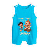 My Best Friend Bappa Cute Ganesha Printed Button Romper - SKY BLUE - New Born (Chest 18")
