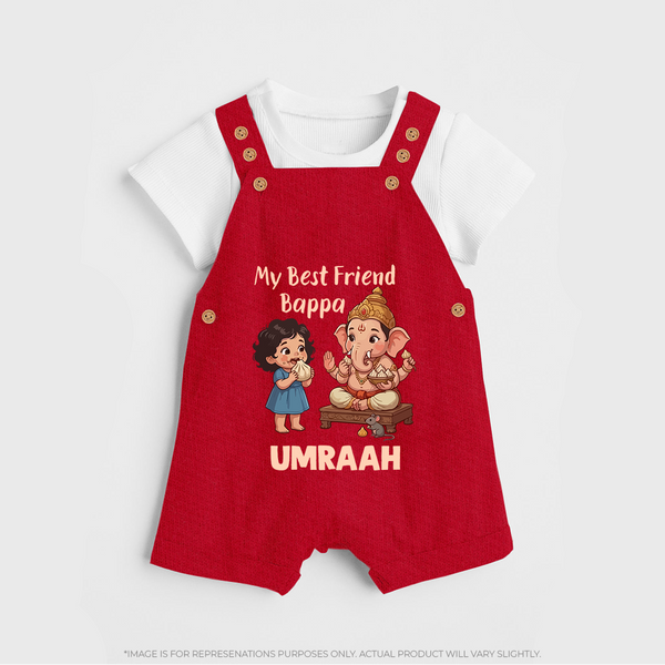 My Best Friend Bappa Cute Ganesha Printed Dungaree - RED - 0 - 5 Months Old (Chest 18")