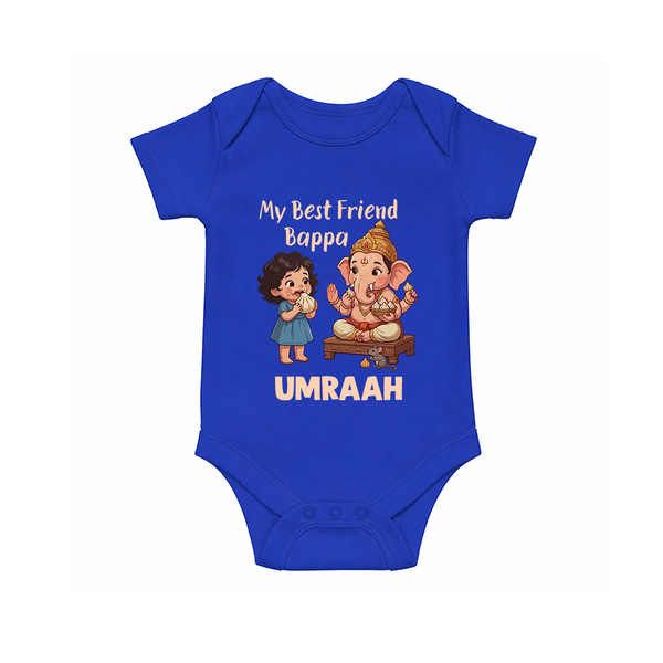 My Best Friend Bappa Cute Ganesha Printed Romper - COBALT BLUE - New Born (Chest 14")