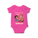 My Best Friend Bappa Cute Ganesha Printed Romper - HOT PINK - New Born (Chest 14")