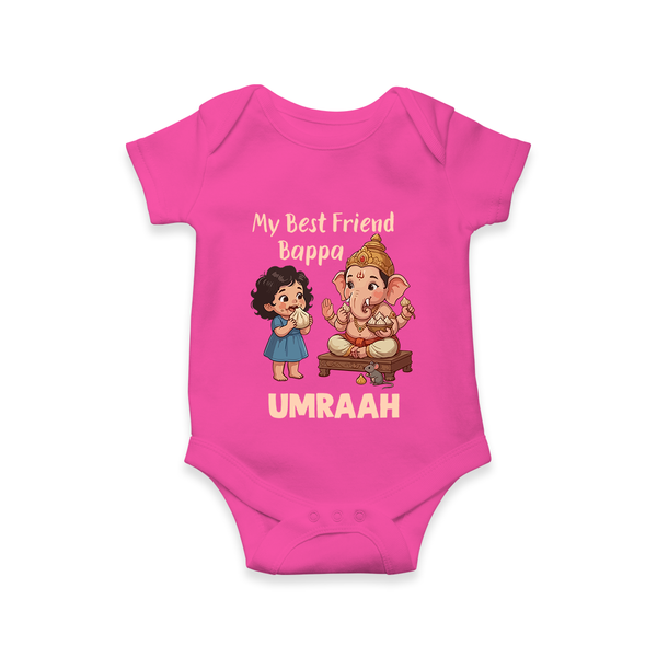 My Best Friend Bappa Cute Ganesha Printed Romper - HOT PINK - New Born (Chest 14")