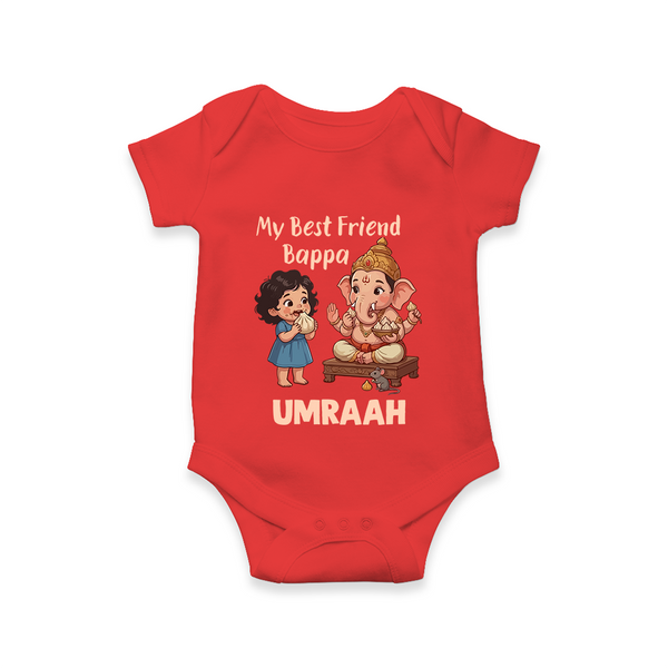 My Best Friend Bappa Cute Ganesha Printed Romper - RED - New Born (Chest 14")