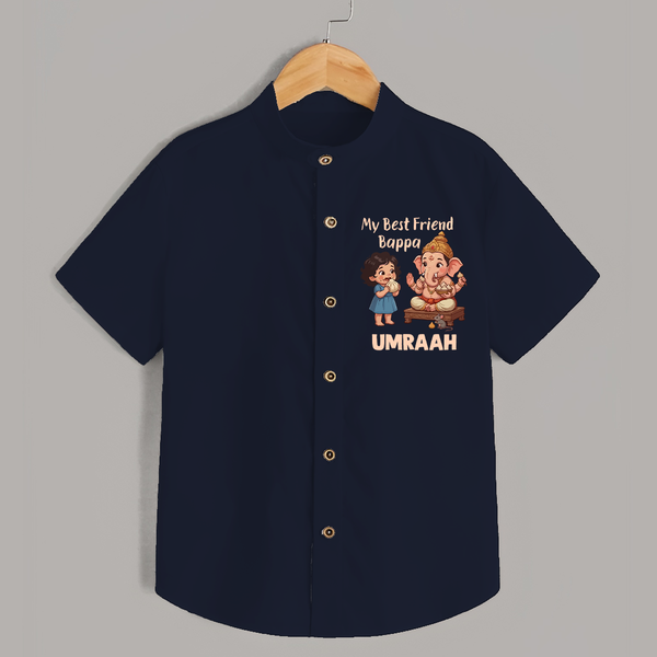 My Best Friend Bappa Cute Ganesha Printed Shirt - NAVY BLUE - 0 - 6 Months Old (Chest 23")