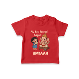 My Best Friend Bappa Cute Ganesha Printed T Shirt - RED - 0-5 Months Old (Chest 17")