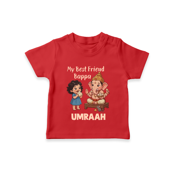 My Best Friend Bappa Cute Ganesha Printed T Shirt - RED - 0-5 Months Old (Chest 17")