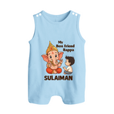 Little Devotee With Ganesha Friendship Printed Button Romper - BABY BLUE - New Born (Chest 18")