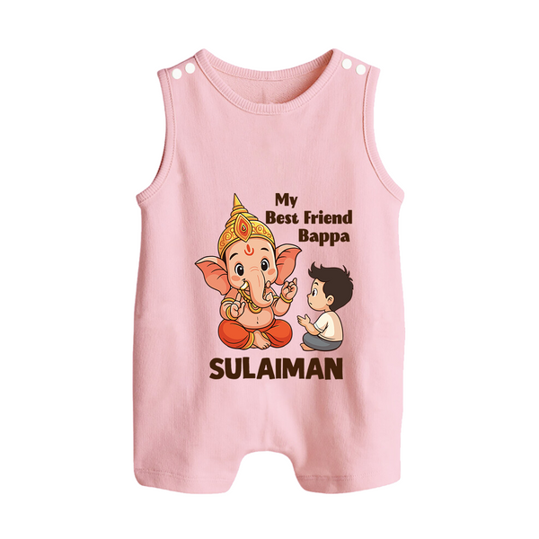 Little Devotee With Ganesha Friendship Printed Button Romper - BABY PINK - New Born (Chest 18")