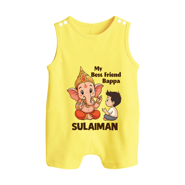 Little Devotee With Ganesha Friendship Printed Button Romper - PASTEL YELLOW - New Born (Chest 18")