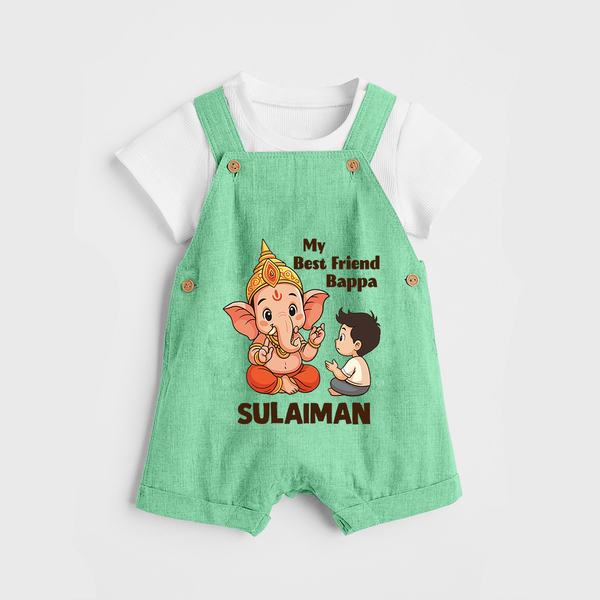 Little Devotee With Ganesha Friendship Printed Dungaree - GREEN - 0 - 5 Months Old (Chest 18")