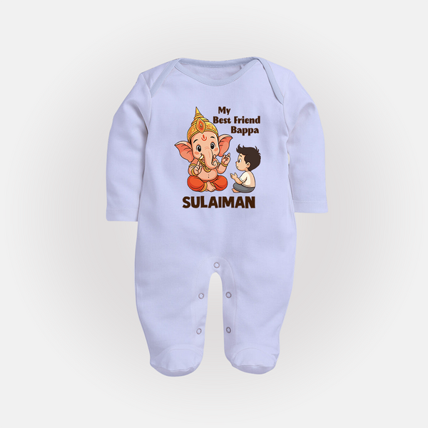 Little Devotee With Ganesha Friendship Printed Fullbody Suit - BABY BLUE - New Born (Chest 7.5")