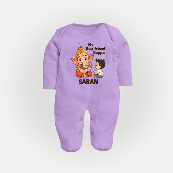 Little Devotee With Ganesha Friendship Printed Fullbody Suit - LILAC - New Born (Chest 7.5")
