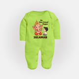 Little Devotee With Ganesha Friendship Printed Fullbody Suit - LIME GREEN - New Born (Chest 7.5")