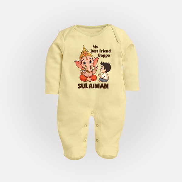 Little Devotee With Ganesha Friendship Printed Fullbody Suit - PASTEL YELLOW - New Born (Chest 7.5")