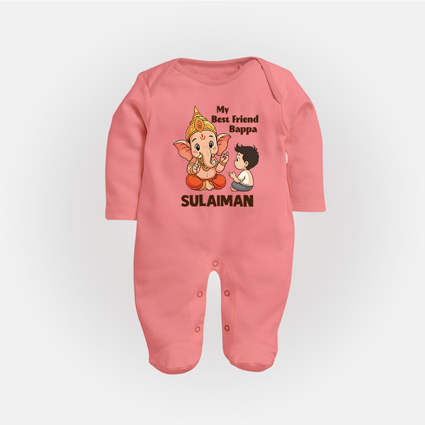 Little Devotee With Ganesha Friendship Printed Fullbody Suit - PEACH - New Born (Chest 7.5")