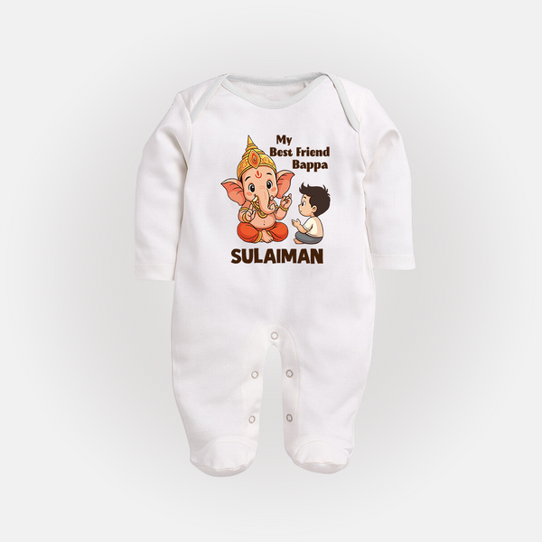 Little Devotee With Ganesha Friendship Printed Fullbody Suit - WHITE - New Born (Chest 7.5")