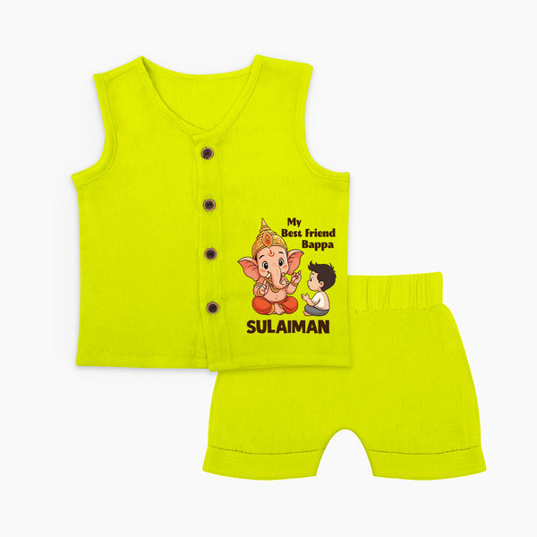 Little Devotee With Ganesha Friendship Printed Jabla Set - LIME GREEN - 0 - 3 Months Old (Chest 9.8")