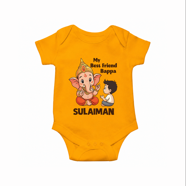 Little Devotee With Ganesha Friendship Printed Romper - CHROME YELLOW - New Born (Chest 14")