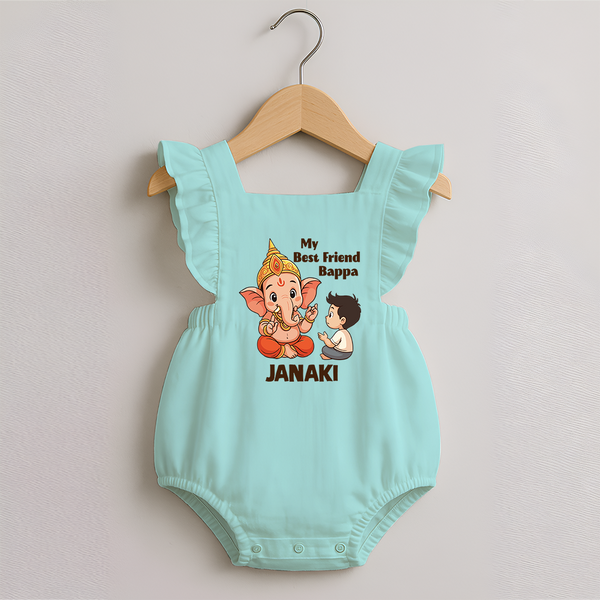 Little Devotee With Ganesha Friendship Printed Romper Frock - MINT GREEN - 0 - 3 Months Old (Chest 19")
