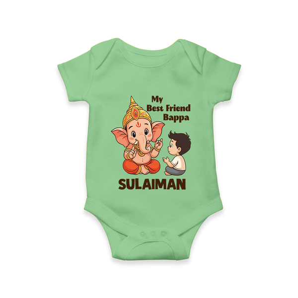 Little Devotee With Ganesha Friendship Printed Romper - GREEN - New Born (Chest 14")