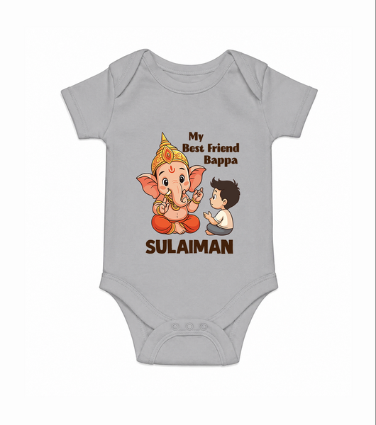 Little Devotee With Ganesha Friendship Printed Romper - GREY - New Born (Chest 14")