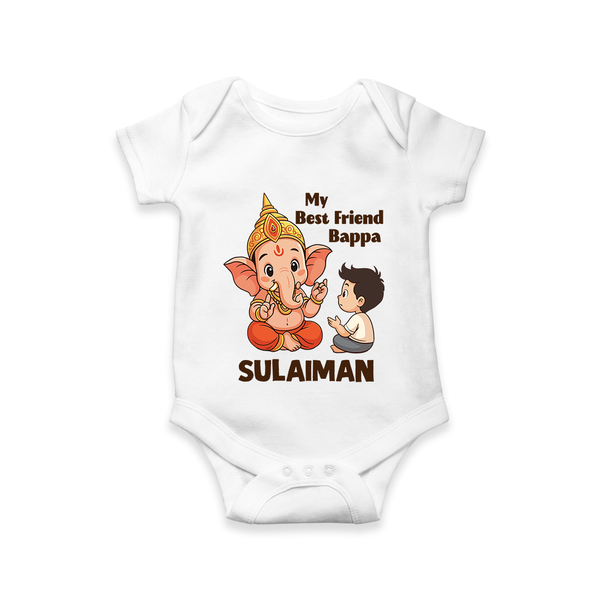Little Devotee With Ganesha Friendship Printed Romper - WHITE - New Born (Chest 14")