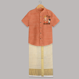 Little Ganesh Friendship Celebration Printed Shirt and Dhoti - ORANGE - 0 - 6 Months Old (Chest-23") (Dhoti length-14")