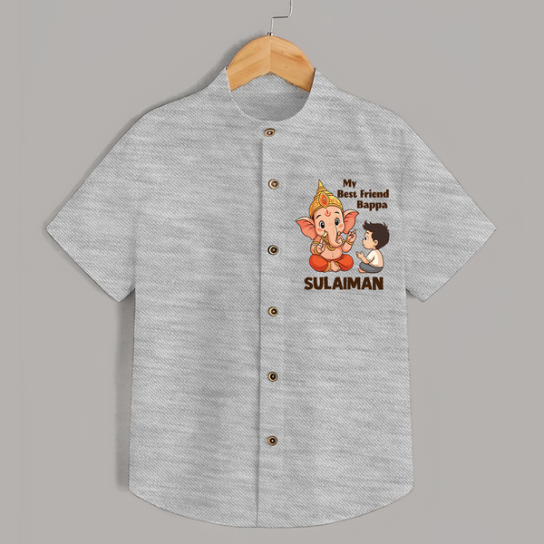 Little Devotee With Ganesha Friendship Printed Shirt - GREY - 0 - 6 Months Old (Chest 23")