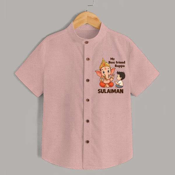 Little Devotee With Ganesha Friendship Printed Shirt - PEACH - 0 - 6 Months Old (Chest 23")