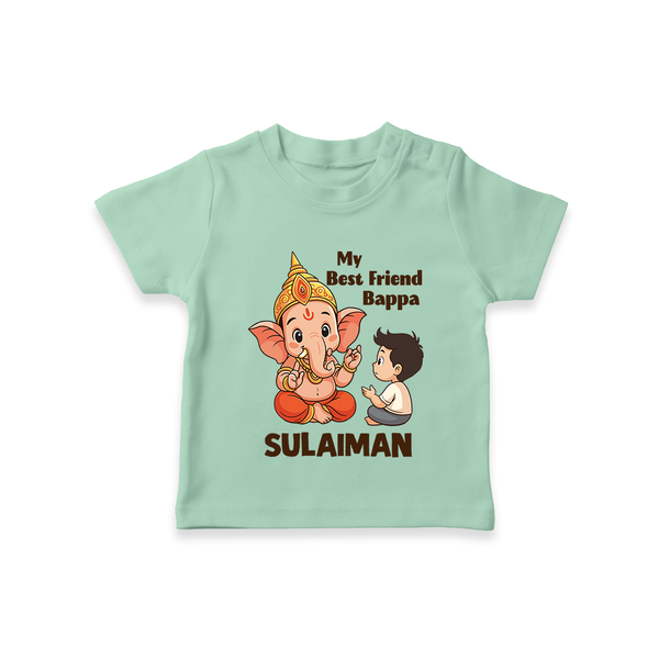Little Devotee With Ganesha Friendship Printed T Shirt - MINT GREEN - 0-5 Months Old (Chest 17")
