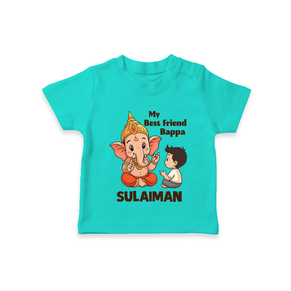 Little Devotee With Ganesha Friendship Printed T Shirt - TEAL - 0-5 Months Old (Chest 17")