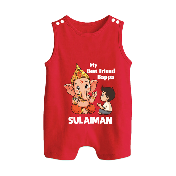 Little Devotee With Ganesha Friendship Printed Button Romper - RED - New Born (Chest 18")